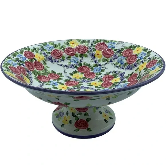 Don Swanson TableTops Unlimited Hand Painted Chintz Pedestal Fruit Bowl Vintsge - Picture 2 of 9